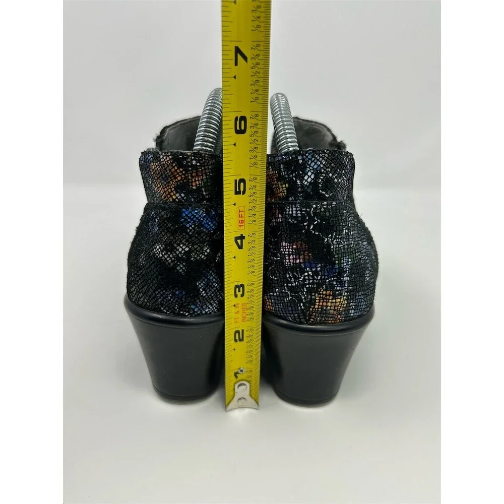 Alegria Hannah Womens Ankle Booties Black Floral Side Zip Block Heel Size 38